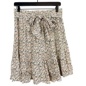 Madewell Fieldwalk Floral Tiered Bow Mini Skirt Beige AL384 - M